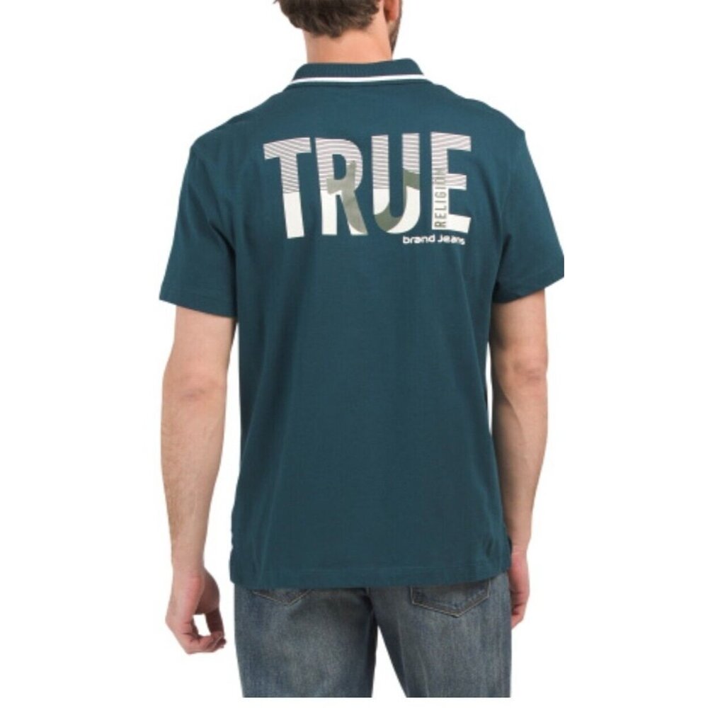 True Religion Polo Shirt Mens Green Short Sleeve Collared Neck Classic Size M